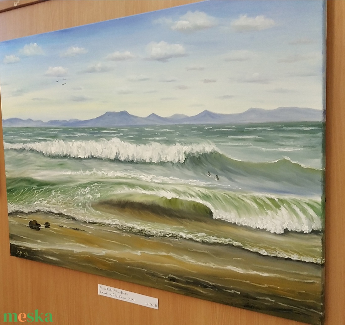 Balatoni hullámok Fonyódnál - nagyméretű olaj tájkép 100x70cm - művészet - festmény - olajfestmény - Meska.hu