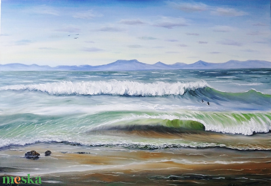 Balatoni hullámok Fonyódnál - nagyméretű olaj tájkép 100x70cm - művészet - festmény - olajfestmény - Meska.hu