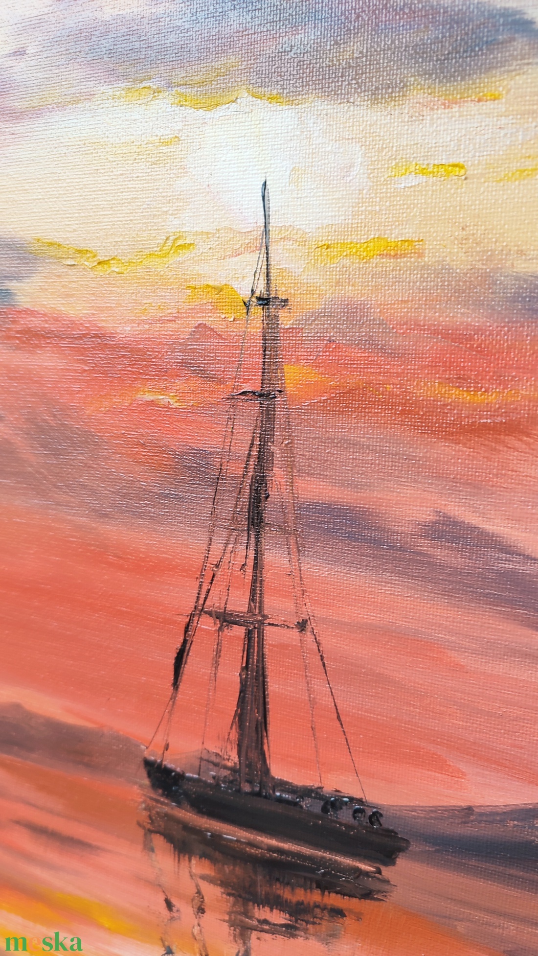Vitorlás a naplementében - Balatoni olaj tájkép 50x70 cm - művészet - festmény - olajfestmény - Meska.hu