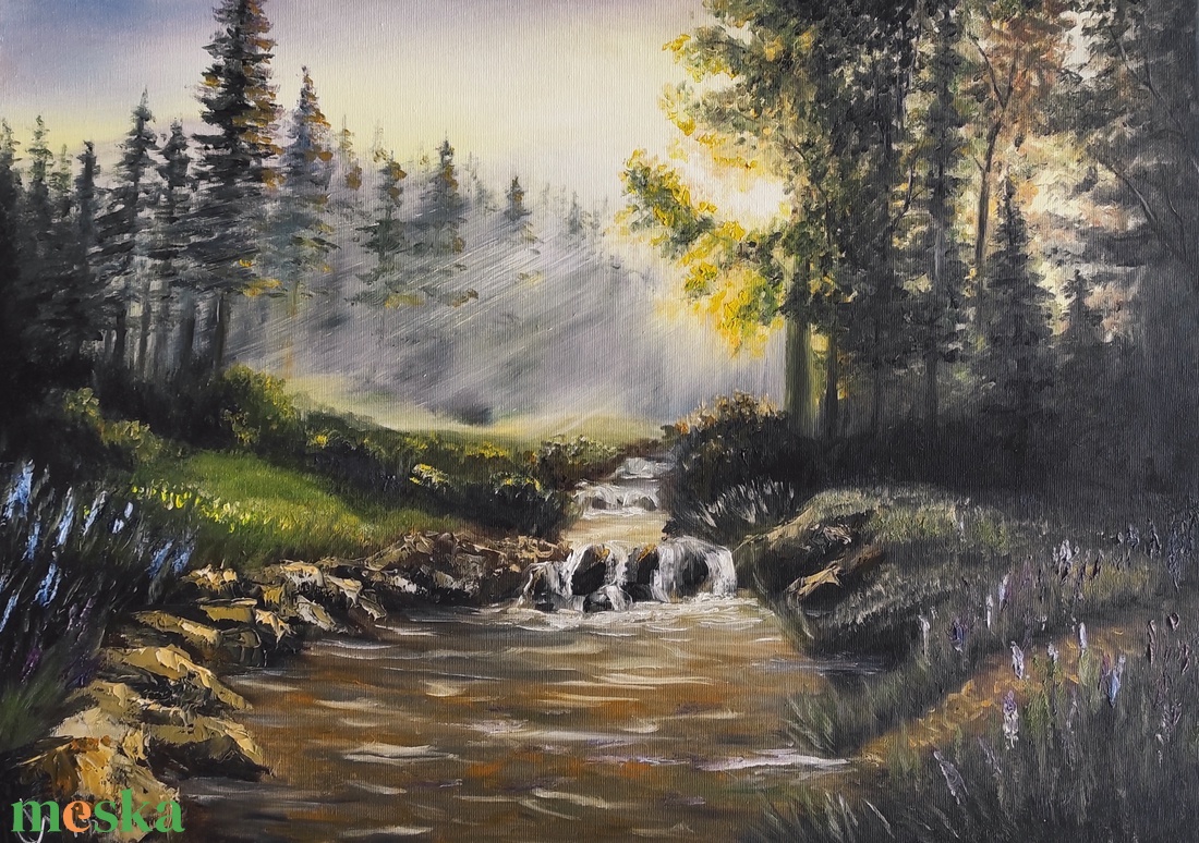 Erdei patak - olaj tájkép 70x50cm  - művészet - festmény - olajfestmény - Meska.hu