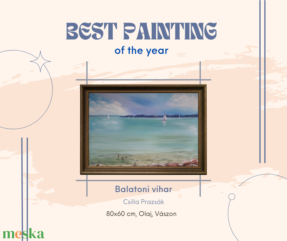 Balaton Alsóörsről Tihany látképével - 80x60xcm, olaj tájkép feszített vásznon - művészet - festmény - olajfestmény - Meska.hu