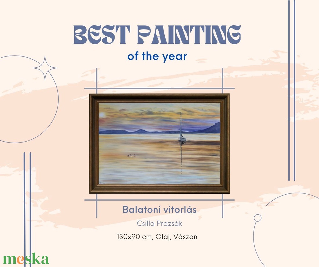 Vitorlás a naplementében Balatonmáriafürdőn- Balatoni olaj tájkép 100 cmx70 cm - művészet - festmény - olajfestmény - Meska.hu