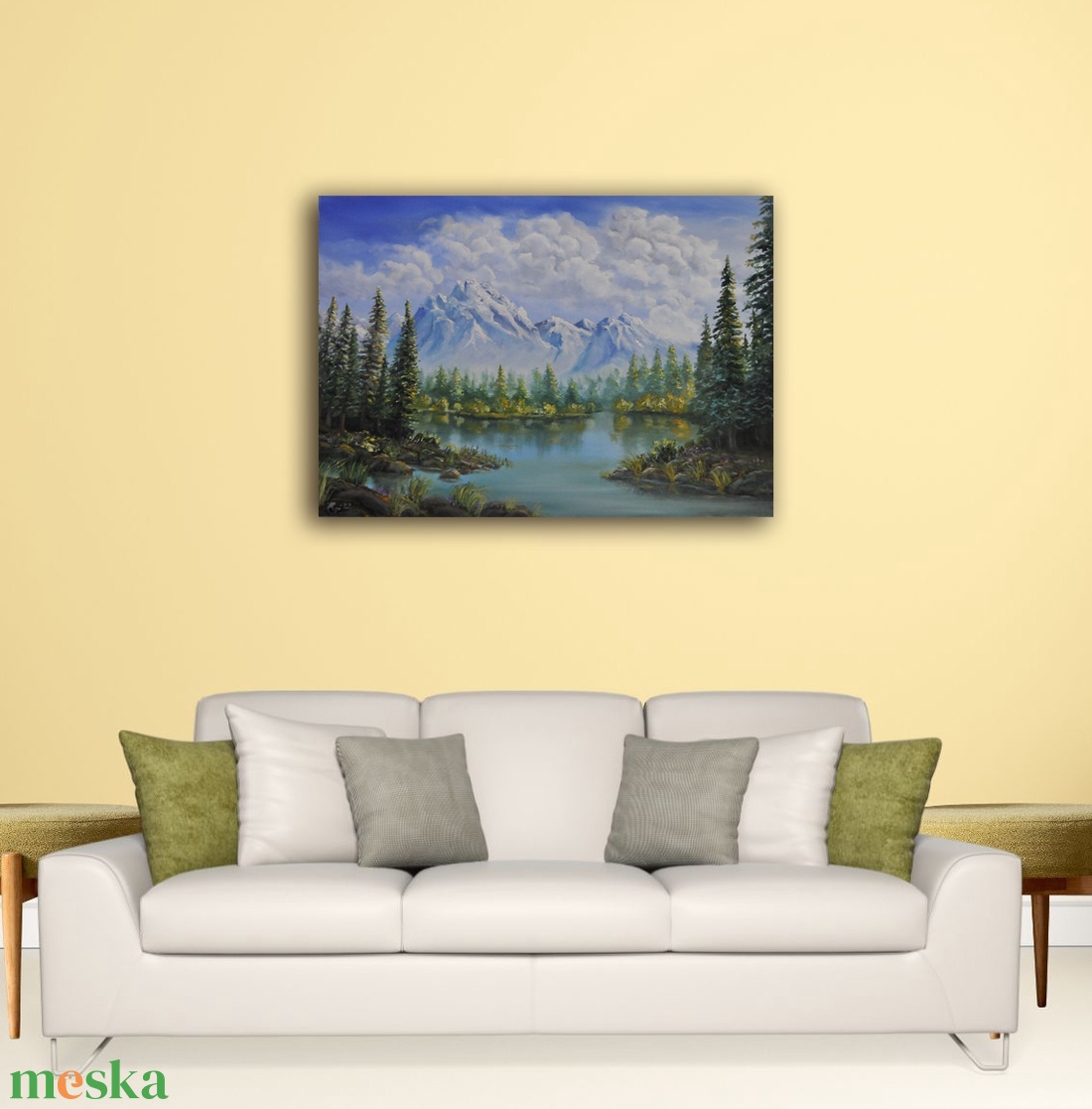 Hegyi tó - olaj tájkép 70x50cm  - művészet - festmény - olajfestmény - Meska.hu