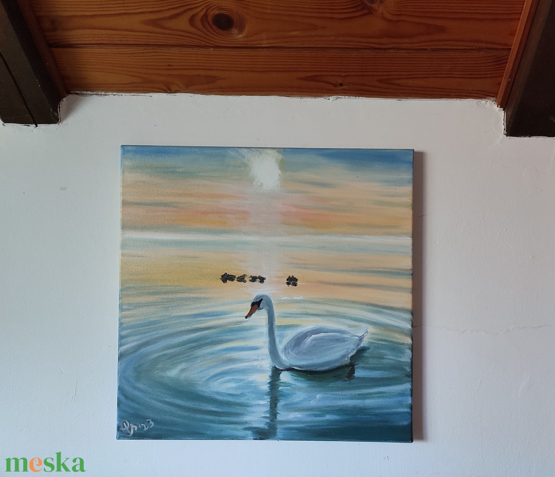 Balatoni hattyú - 50 cmx50 cm, olajfestmény  - művészet - festmény - olajfestmény - Meska.hu