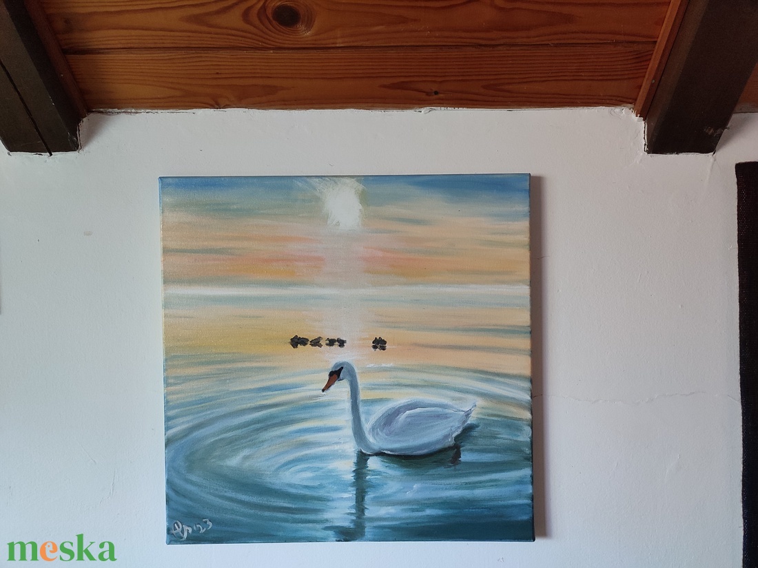 Balatoni hattyú - 50 cmx50 cm, olajfestmény  - művészet - festmény - olajfestmény - Meska.hu