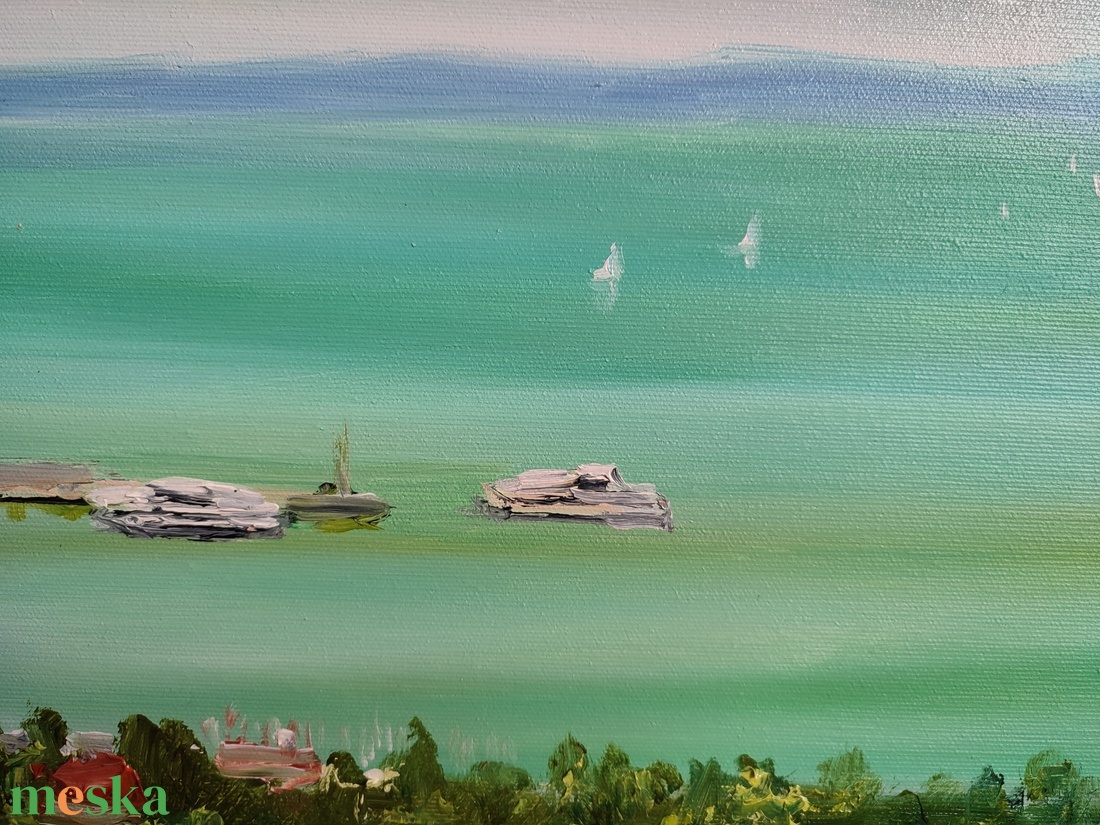 Kilátás a tihanyi sétányról a kikötőre, 70x50 cm olajfestmény - művészet - festmény - olajfestmény - Meska.hu