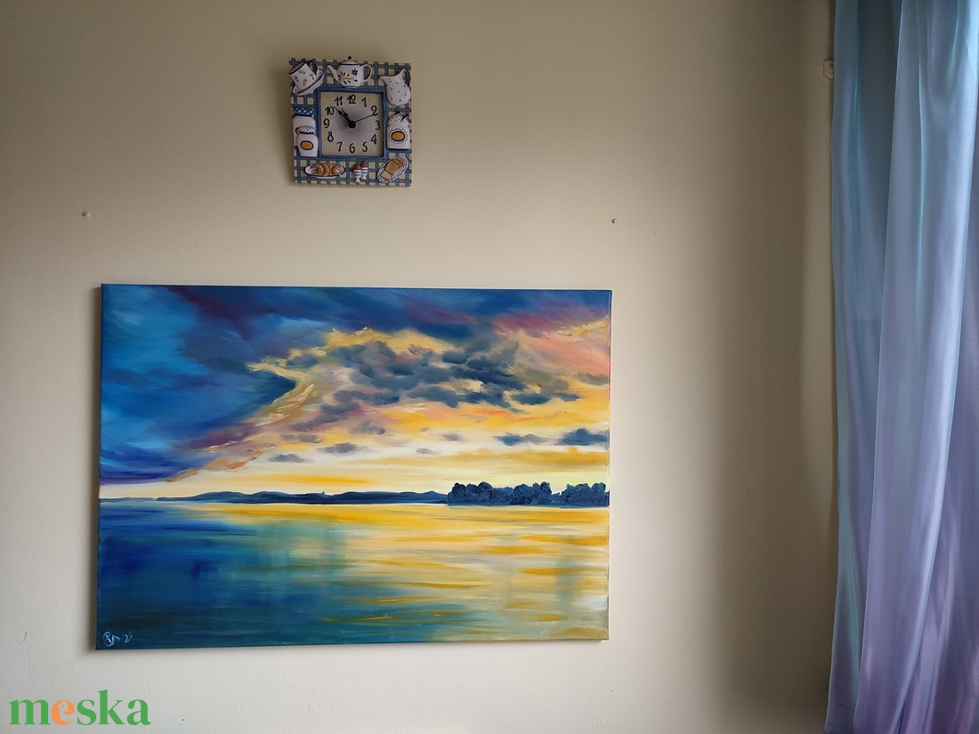 Alsóörsi naplemente Tihany látképével- 85x60 cm, olaj, vászon  - művészet - festmény - olajfestmény - Meska.hu
