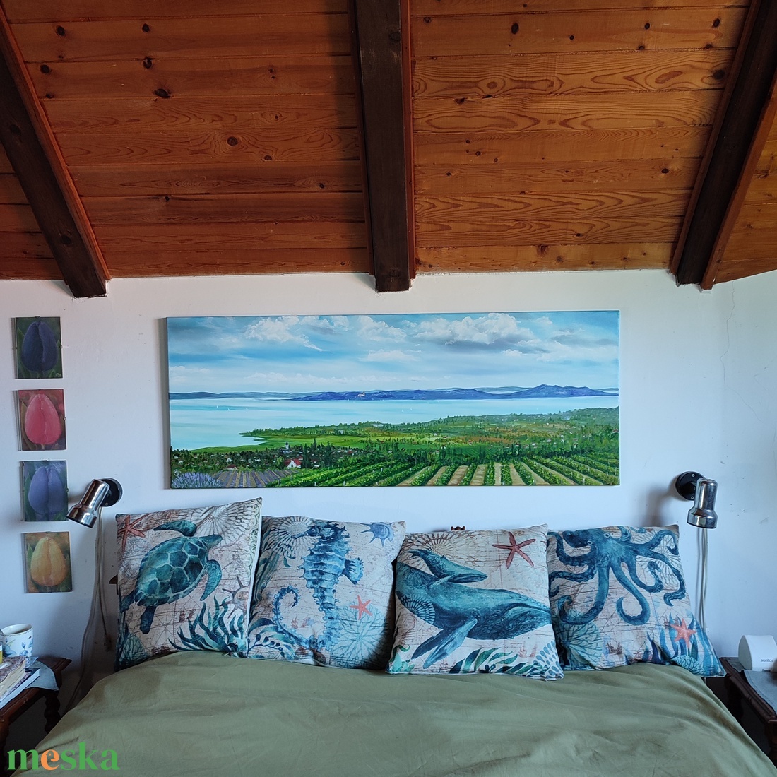 Balaton Csopakról Tihany látképével - olaj tájkép 130x50 cm - művészet - festmény - olajfestmény - Meska.hu