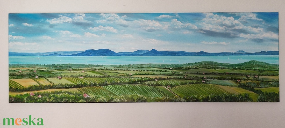 Badacsony és a tanuhegyek - olaj tájkép 150x50 cm - művészet - festmény - olajfestmény - Meska.hu