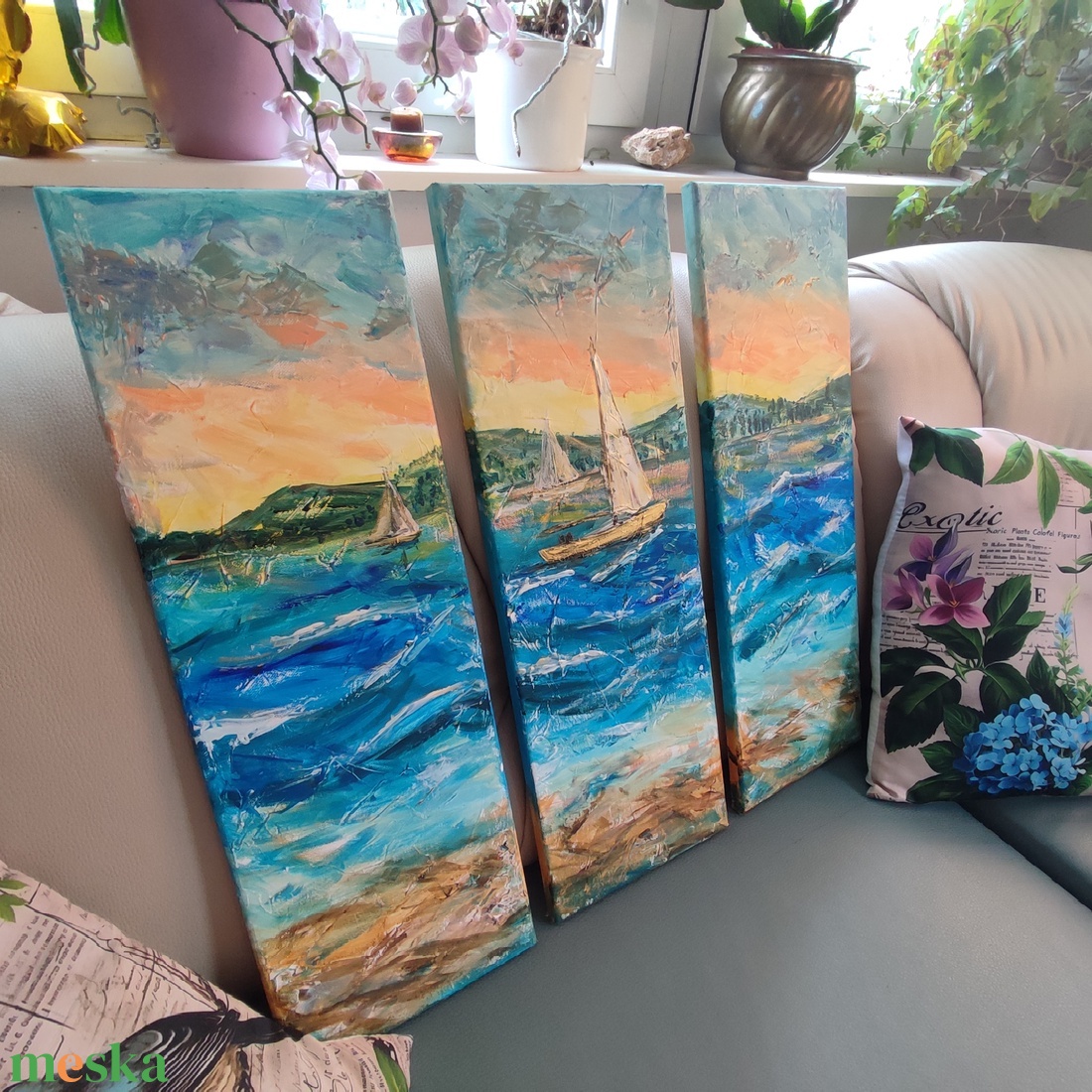 Tengerparti emlék - akril tájkép 60x60cm - művészet - festmény - olajfestmény - Meska.hu