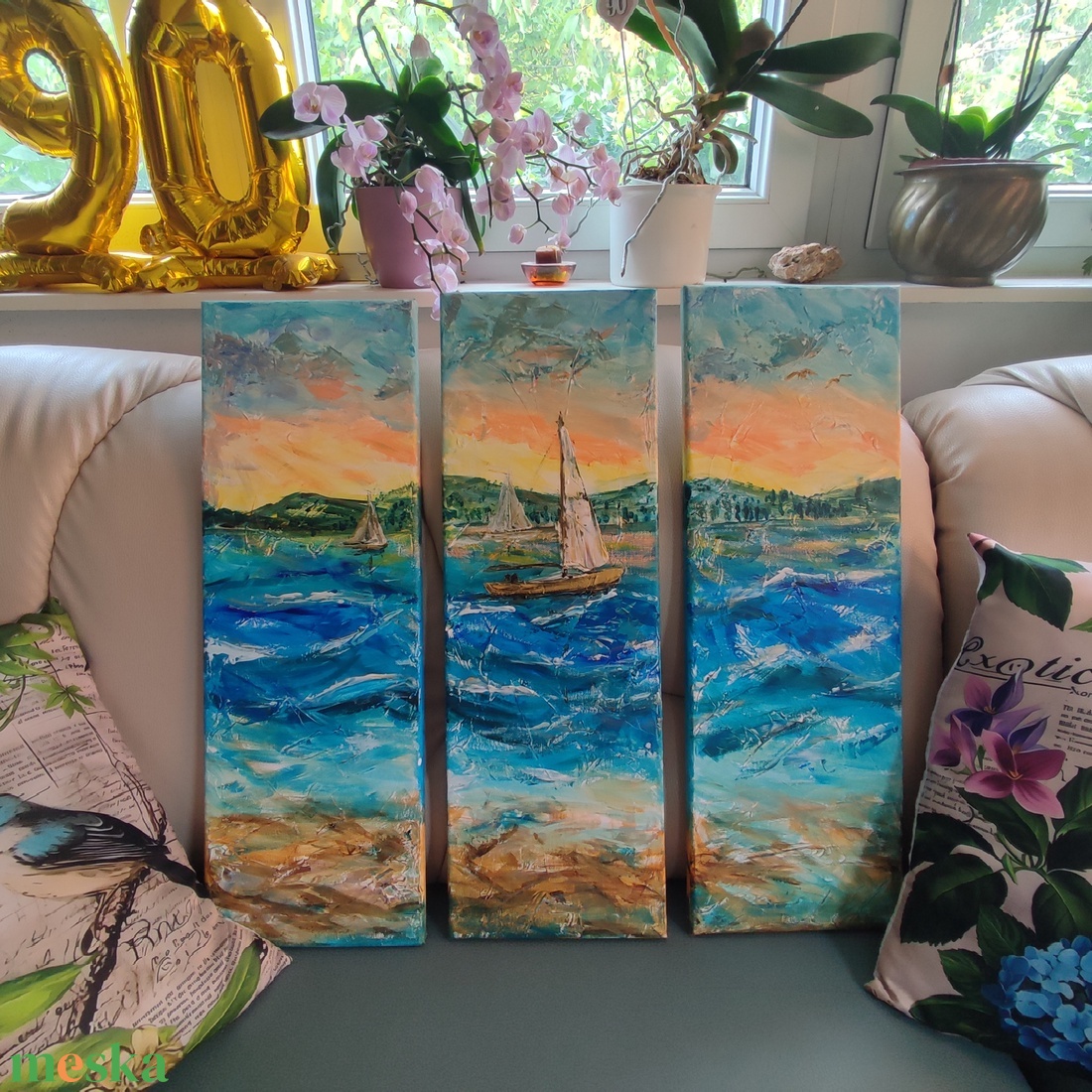 Tengerparti emlék - akril tájkép 60x60cm - művészet - festmény - olajfestmény - Meska.hu