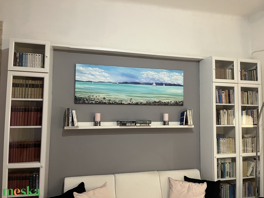 Tihany látképe Paloznakról - olaj tájkép kívánt méretre  - művészet - festmény - olajfestmény - Meska.hu