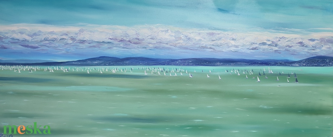 Kékszalag - 120x50 cm-es olaj tájkép feszített vásznon - művészet - festmény - olajfestmény - Meska.hu