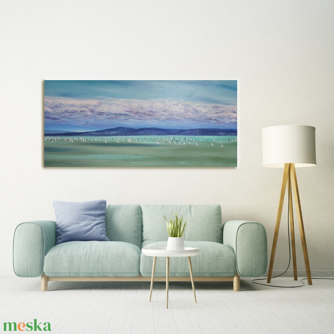 Kékszalag - 120x50 cm-es olaj tájkép feszített vásznon - művészet - festmény - olajfestmény - Meska.hu