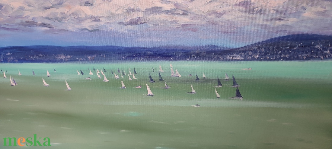 Kékszalag - 120x50 cm-es olaj tájkép feszített vásznon - művészet - festmény - olajfestmény - Meska.hu