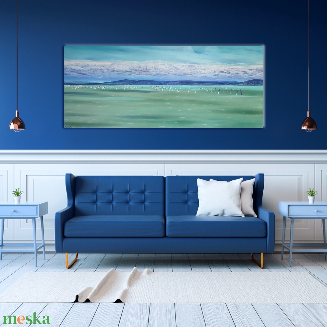 Kékszalag - 120x50 cm-es olaj tájkép feszített vásznon - művészet - festmény - olajfestmény - Meska.hu