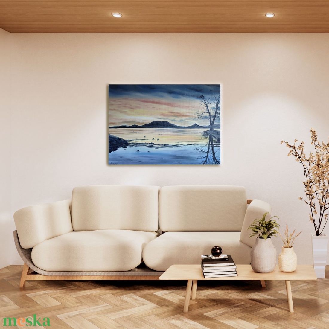 Téli naplemente Fonyódról - olaj tájkép 70x50cm - művészet - festmény - olajfestmény - Meska.hu