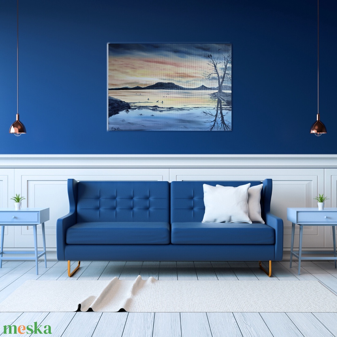 Téli naplemente Fonyódról - olaj tájkép 70x50cm - művészet - festmény - olajfestmény - Meska.hu