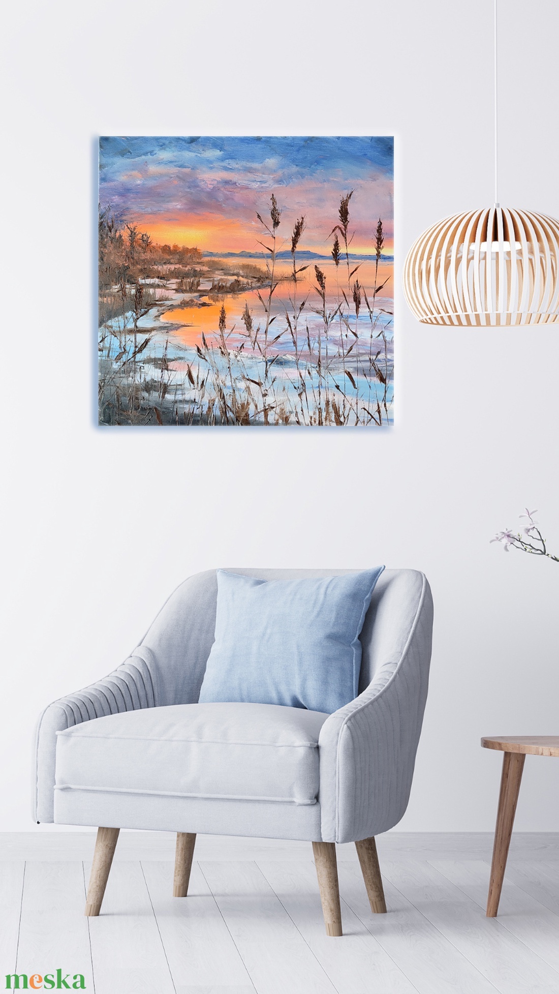 Olvadás a Balatonnál - olaj tájkép 55x55cm - művészet - festmény - olajfestmény - Meska.hu