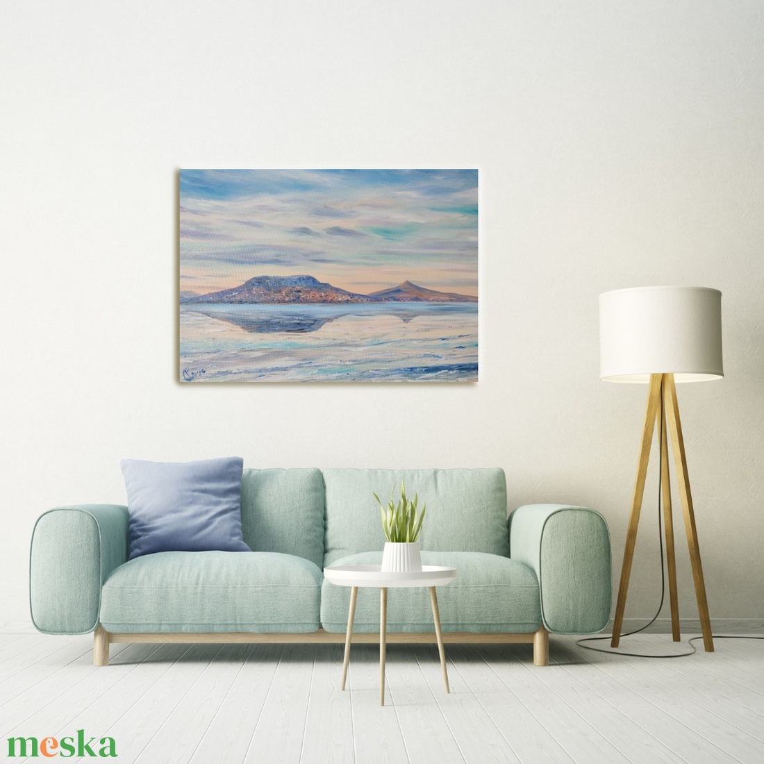 Téli naplemente Fonyódról - olaj tájkép 70x50cm - művészet - festmény - olajfestmény - Meska.hu