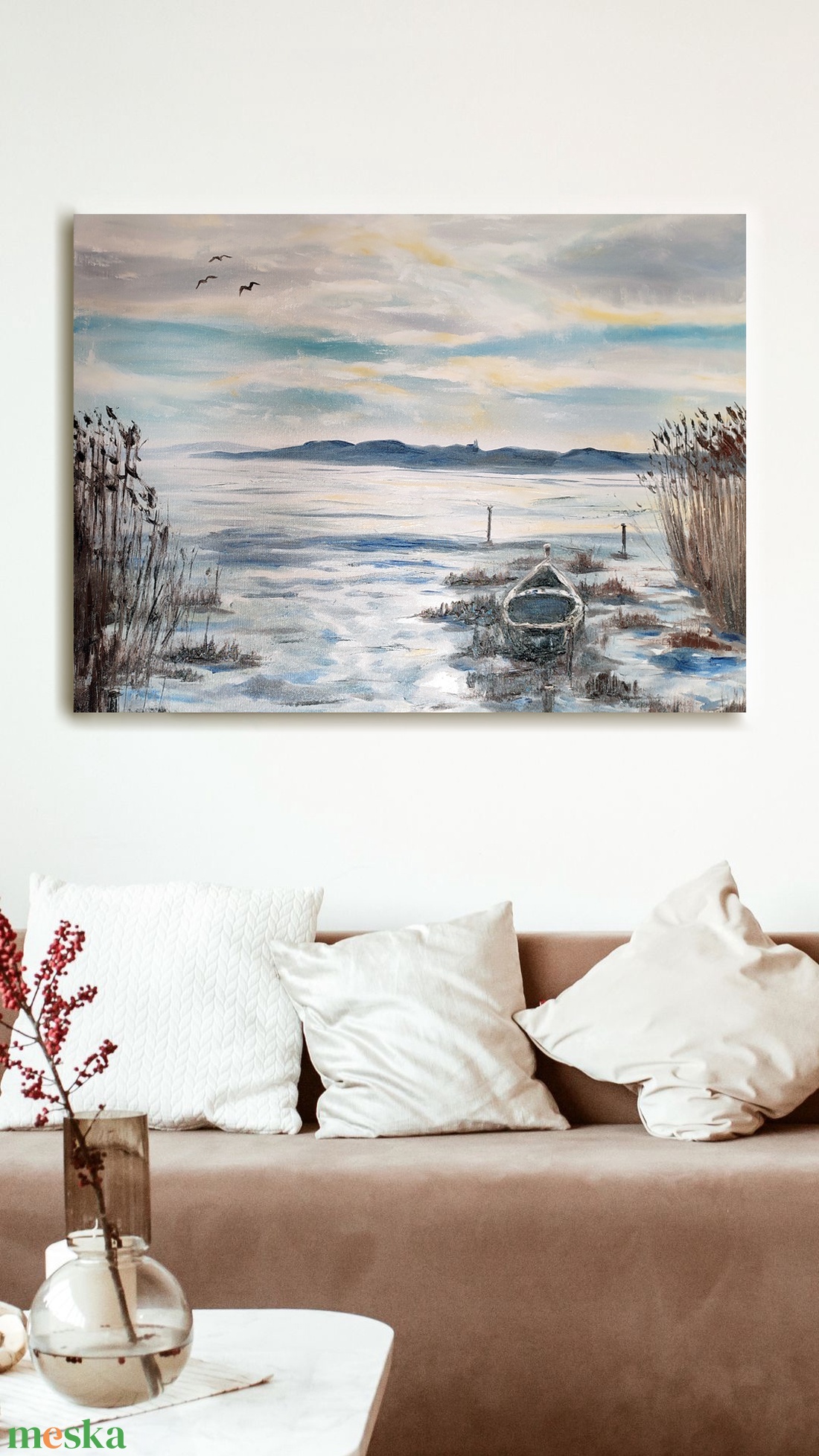 Tihanyi naplemente Paloznakról - 70x50 cm-es olaj tájkép feszített vásznon - művészet - festmény - olajfestmény - Meska.hu