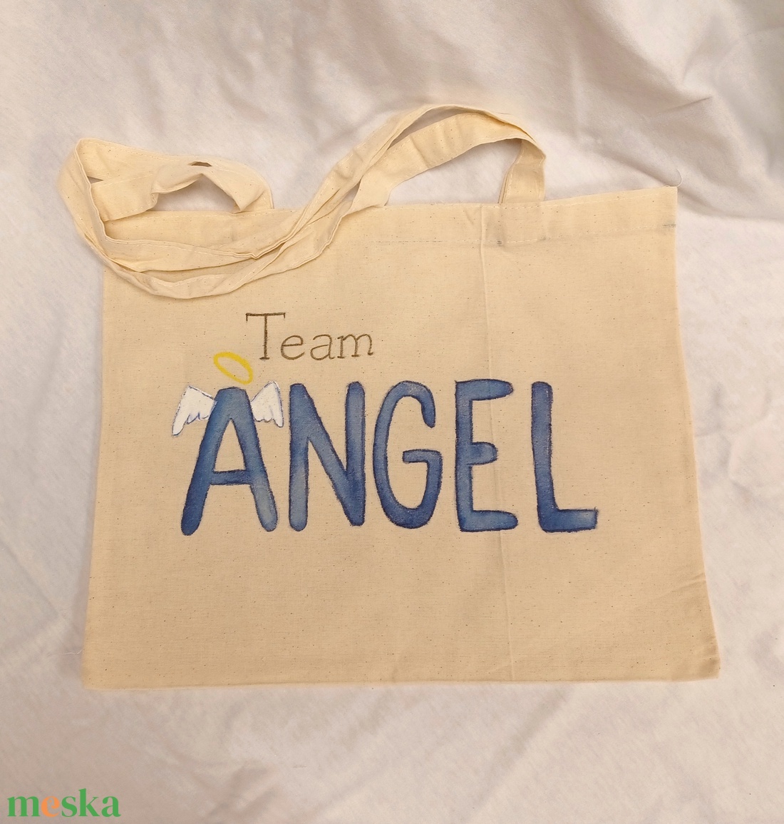 Kézzel festett vászontáska - Team angel - táska & tok - bevásárlás & shopper táska - shopper, textiltáska, szatyor - Meska.hu