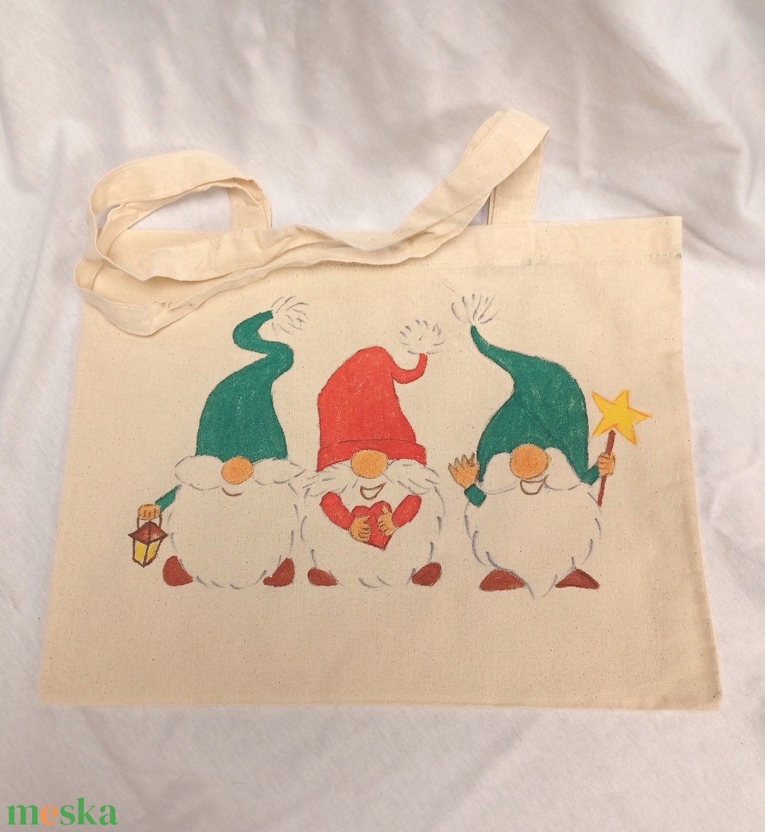 Kézzel festett vászontáska - manók - táska & tok - bevásárlás & shopper táska - shopper, textiltáska, szatyor - Meska.hu