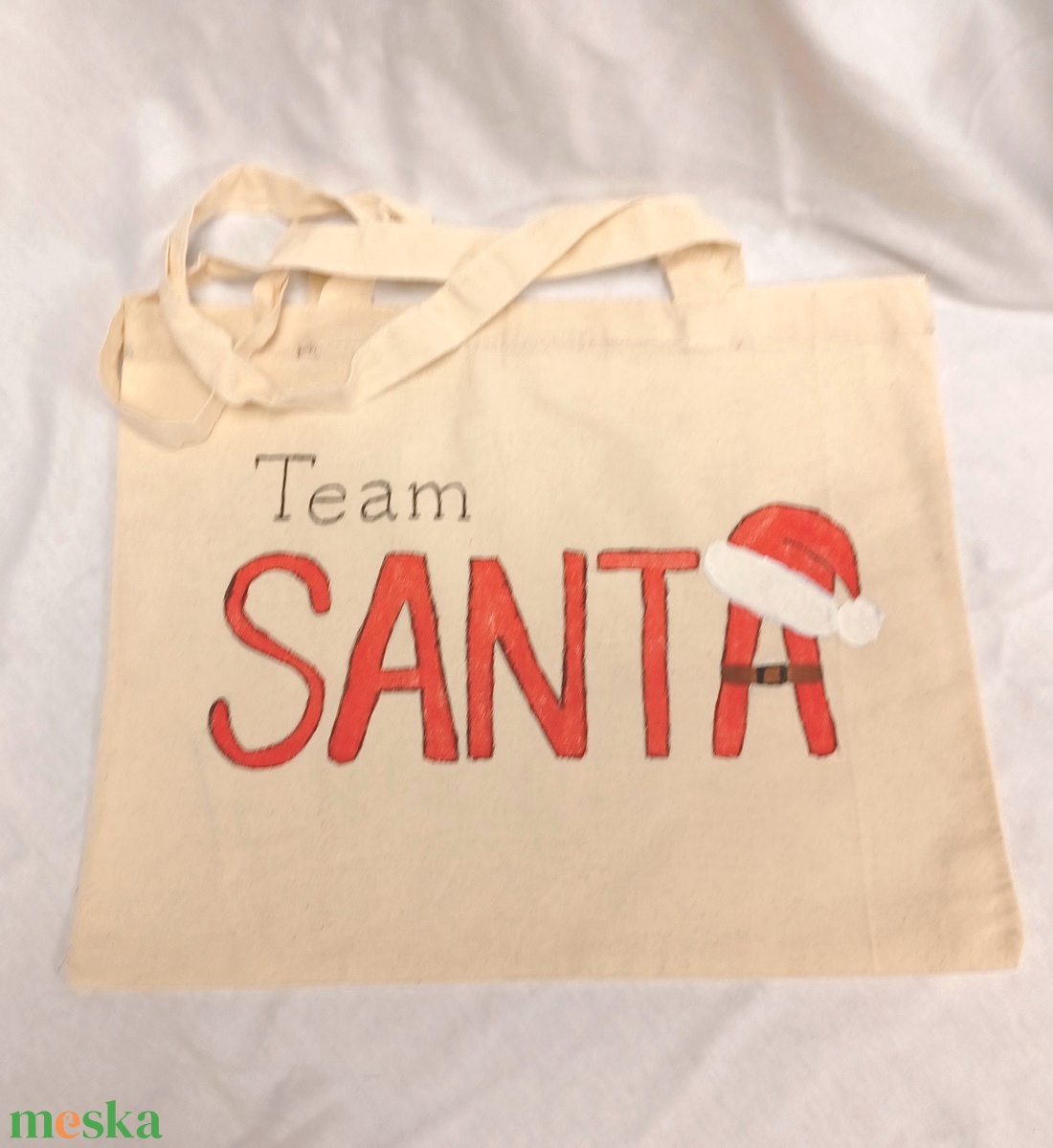 Kézzel festett vászontáska - team santa - táska & tok - bevásárlás & shopper táska - shopper, textiltáska, szatyor - Meska.hu