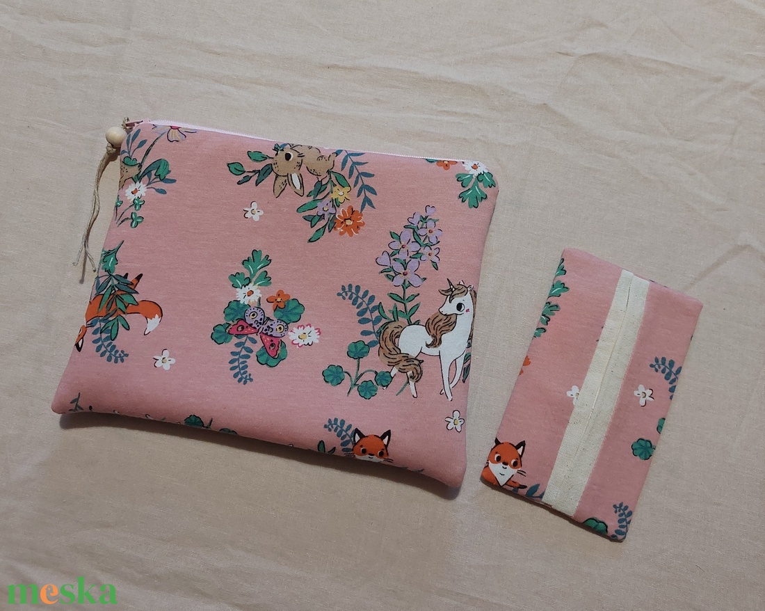 Upcycle unikornisos neszesszer, zsebkendőtartó szett - táska & tok - neszesszer - Meska.hu