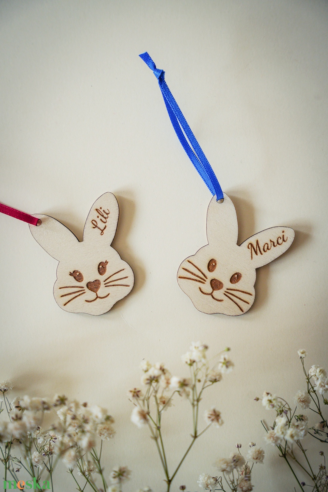 4 db-os Egyedi névre szóló, feliratozható húsvéti nyuszi ajándékkísérő, ajándékjelölő - otthon & életmód - dekoráció - fali és függő dekoráció - függődísz - Meska.hu