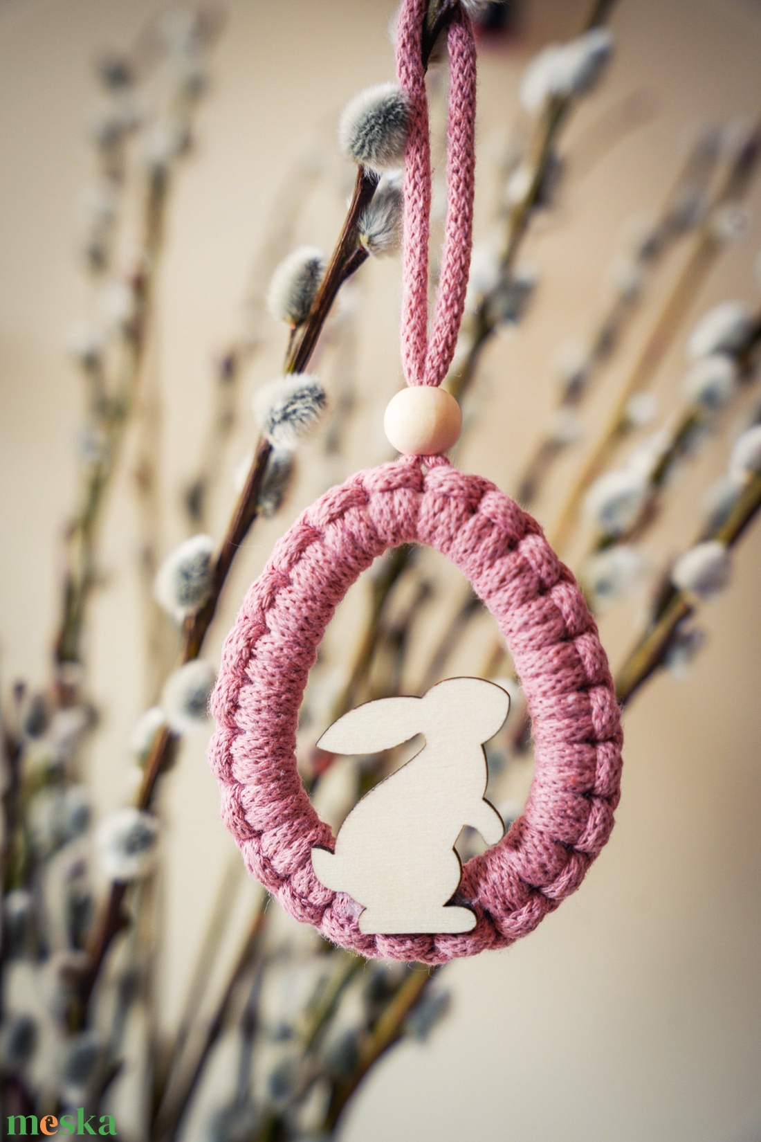 Makramé húsvéti tojás dísz nyuszi dísszel - otthon & életmód - dekoráció - fali és függő dekoráció - függődísz - Meska.hu