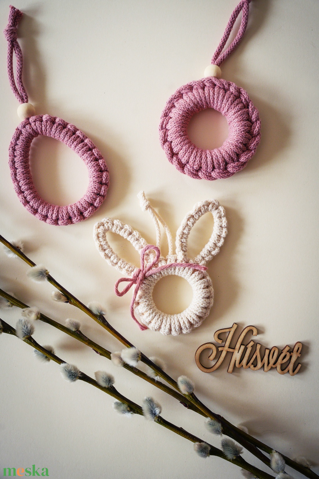 3 db-os húsvéti makramé tavaszi dekoráció nyuszis szett - otthon & életmód - dekoráció - fali és függő dekoráció - függődísz - Meska.hu