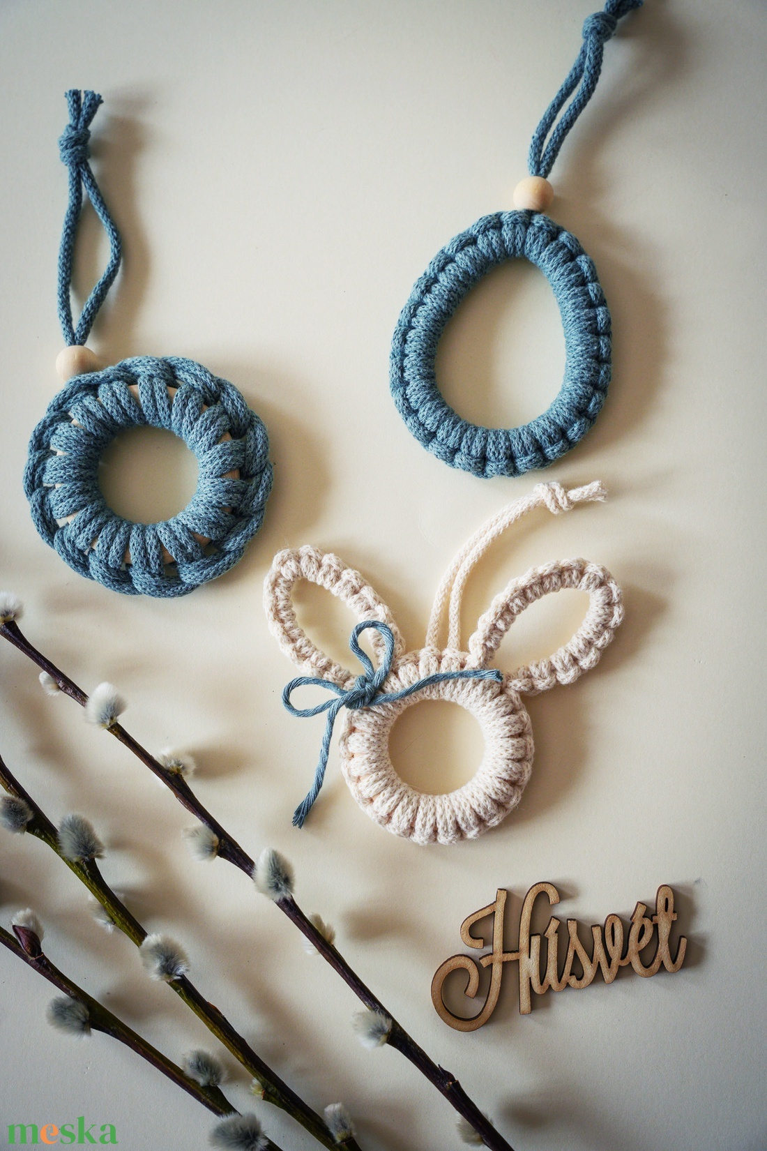 3 db-os húsvéti makramé tavaszi dekoráció nyuszis szett - otthon & életmód - dekoráció - fali és függő dekoráció - függődísz - Meska.hu