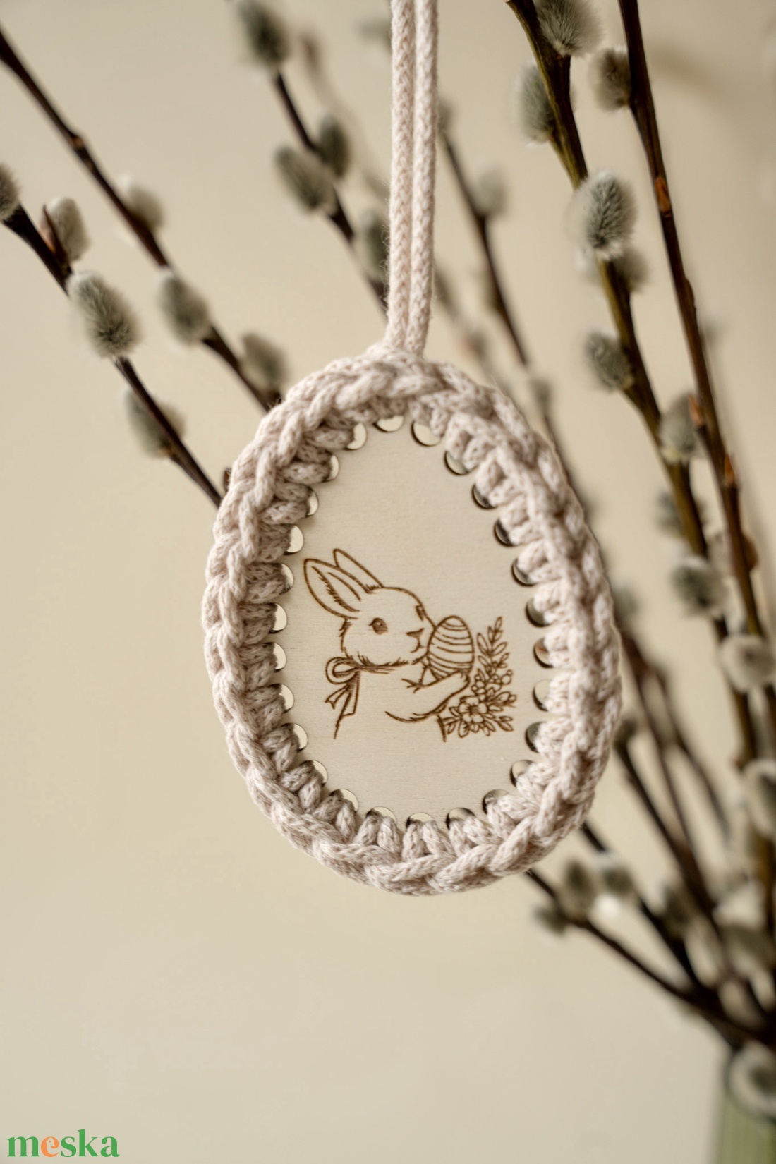 Három darabos tavaszi, húsvéti dísz, horgolt húsvéti tojás - nyuszis szett - otthon & életmód - dekoráció - fali és függő dekoráció - függődísz - Meska.hu