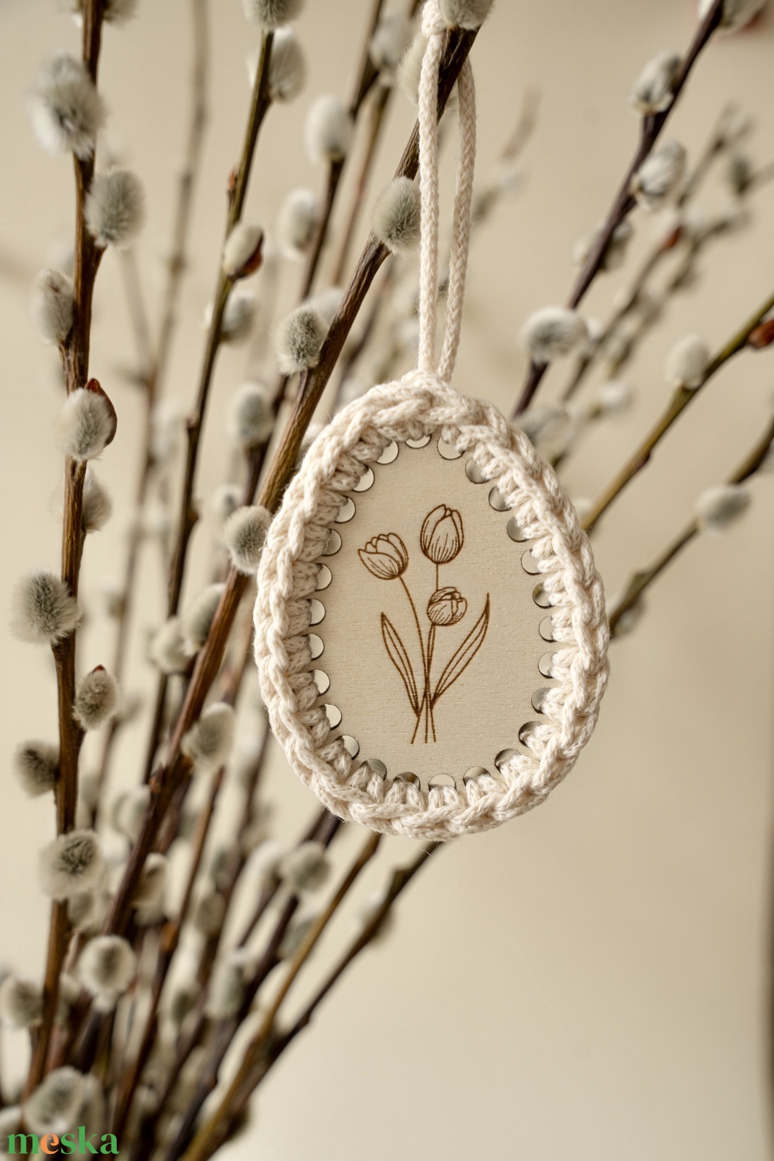 Három darabos tavaszi, húsvéti dísz, horgolt húsvéti tojás - virágos szett - otthon & életmód - dekoráció - fali és függő dekoráció - függődísz - Meska.hu