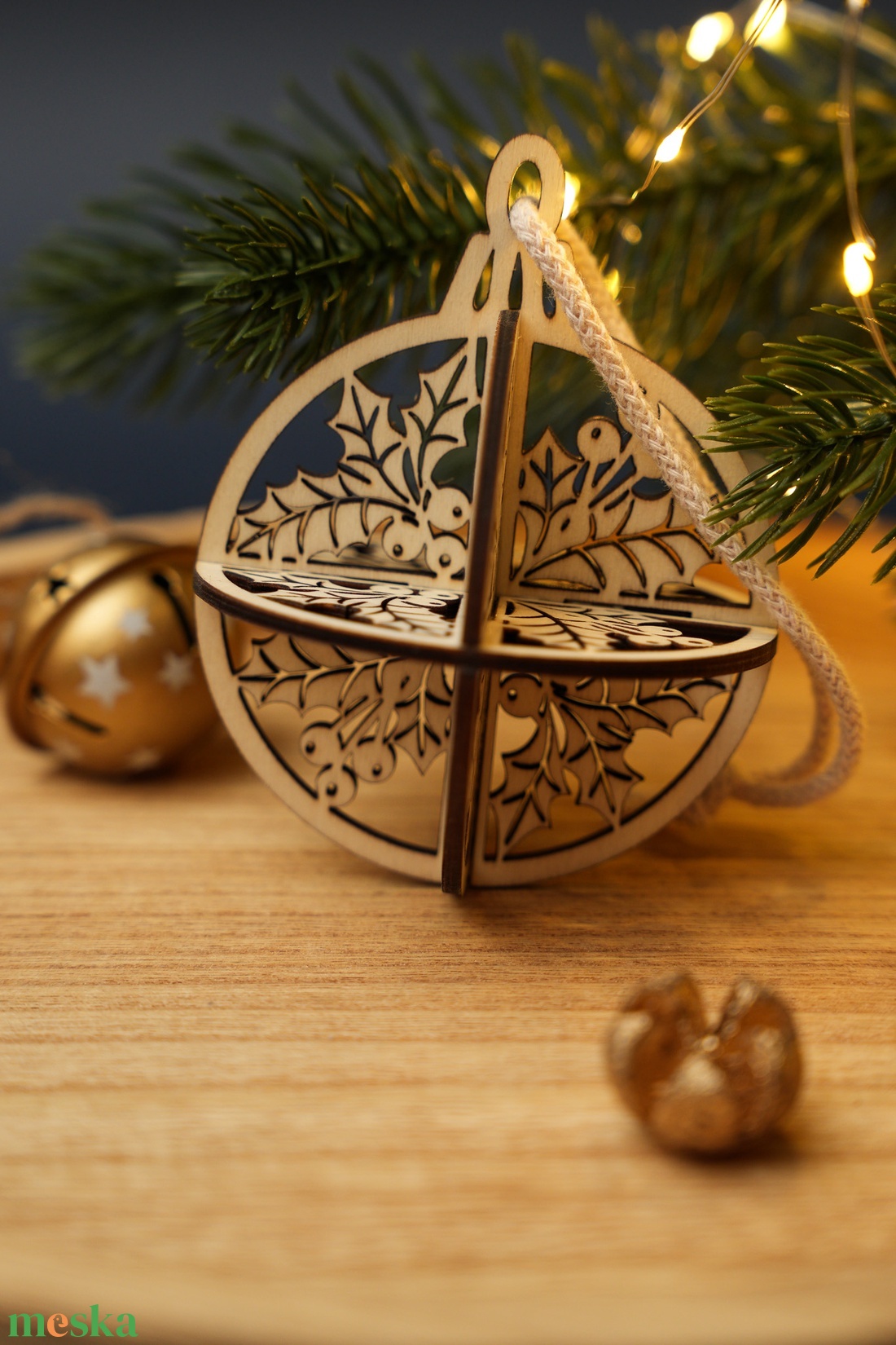 Lézervágott 3D-s egyedi, különleges karácsonyfadísz - gömb (magyal) - karácsony - karácsonyi lakásdekoráció - karácsonyfadíszek - Meska.hu