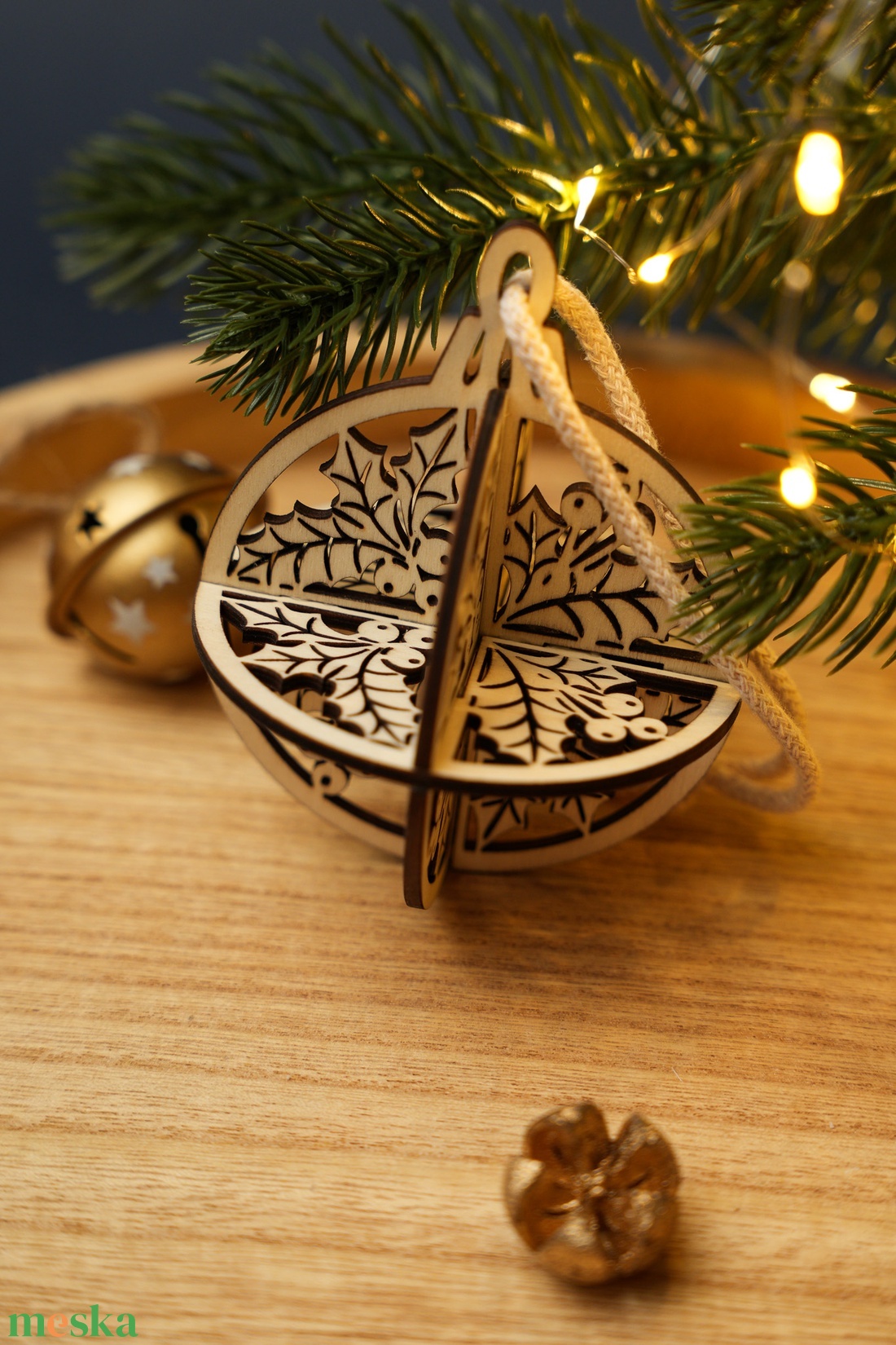 Lézervágott 3D-s egyedi, különleges karácsonyfadísz - gömb (magyal) - karácsony - karácsonyi lakásdekoráció - karácsonyfadíszek - Meska.hu