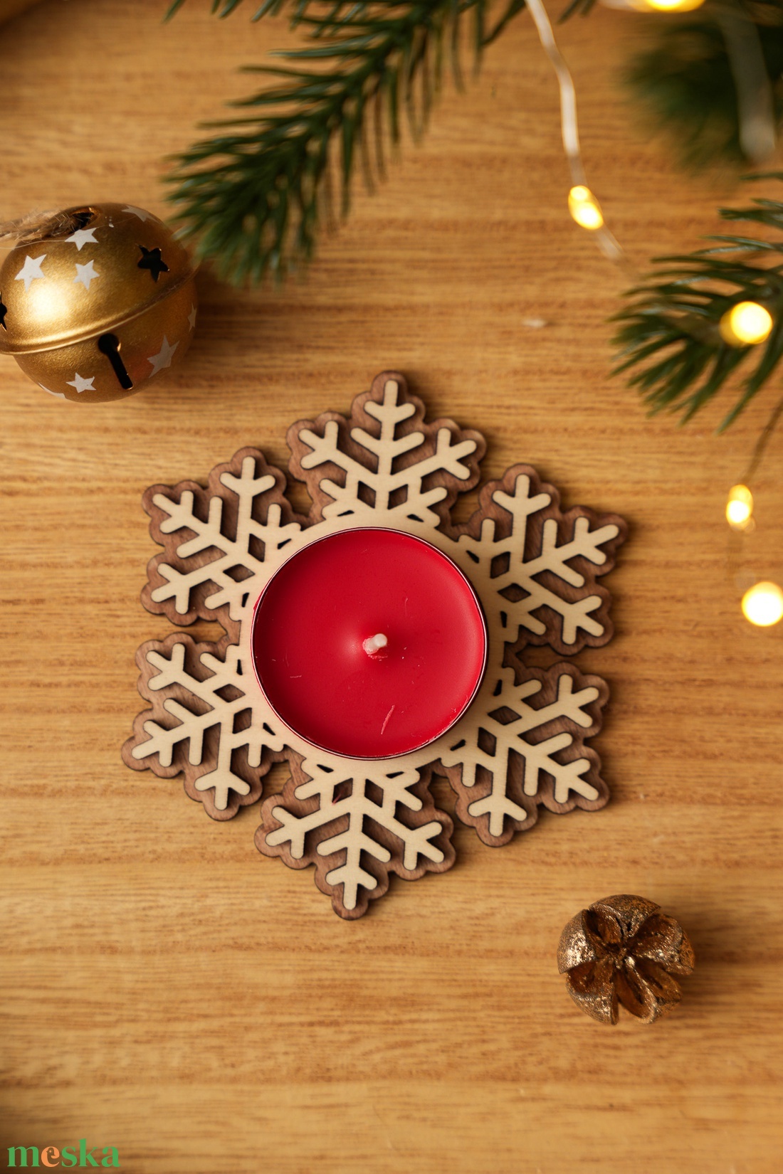 Hópehely mintás mécses tartó ajándék teamécsessel (limitált darabszámban mézeskalácsos illattal)  - karácsony - karácsonyi lakásdekoráció - karácsonyi illatgyertya, mécses - Meska.hu