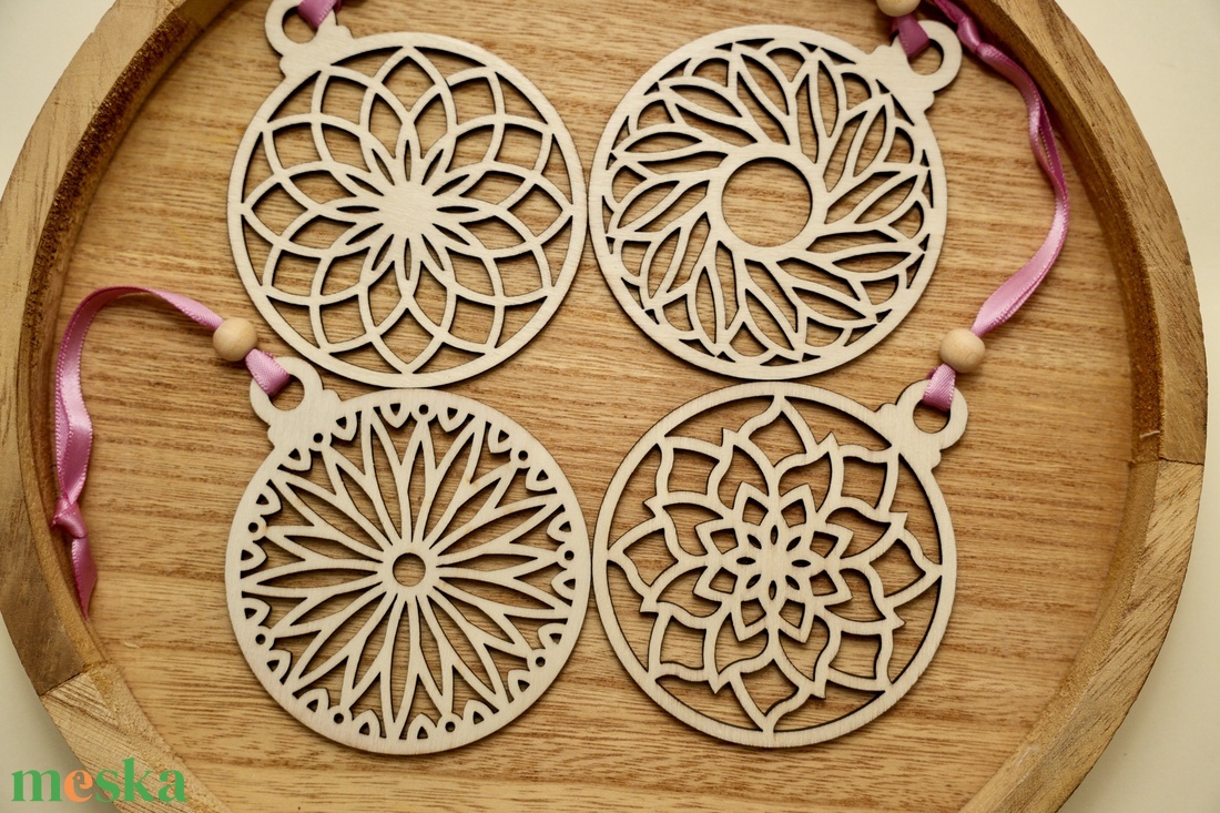 Fa mandala mintás dísz szett - 4 db - karácsony - karácsonyi lakásdekoráció - karácsonyfadíszek - Meska.hu