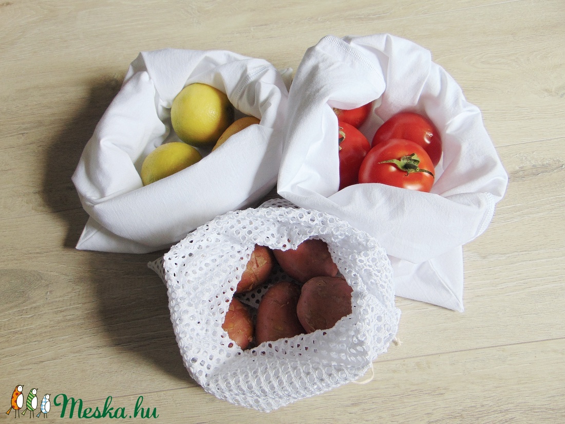 Zöldség- gyümölcs textil zsák csomag (3 db/ cs)  / ökozsák, bevásárló zsák, környezetbarát zacskó - táska & tok - bevásárlás & shopper táska - zöldség/gyümölcs zsák - Meska.hu