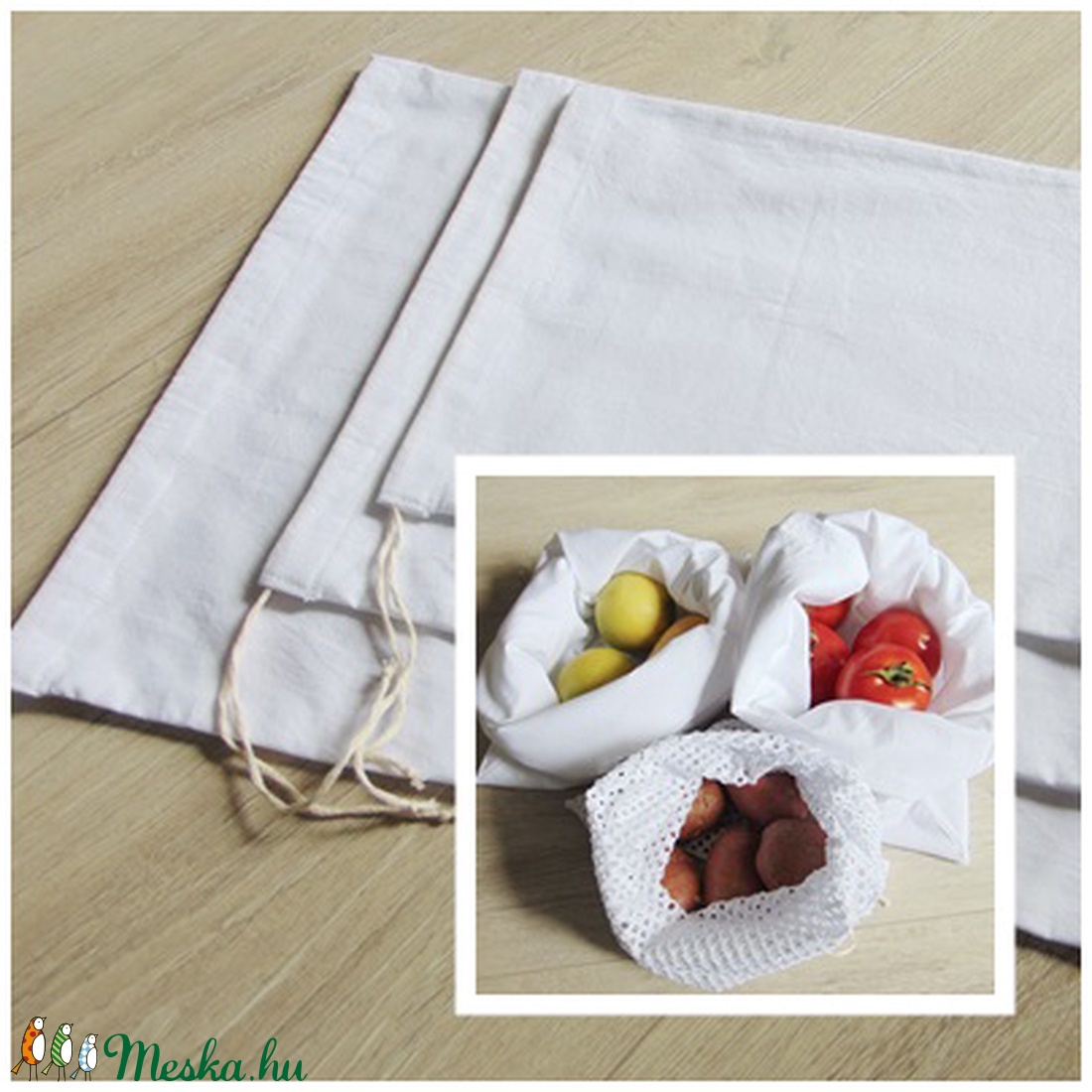 Zöldség- gyümölcs textil zsák csomag (3 db/ cs)  / ökozsák, bevásárló zsák, környezetbarát zacskó - táska & tok - bevásárlás & shopper táska - zöldség/gyümölcs zsák - Meska.hu