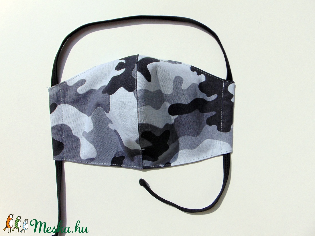 Szürke terep mintás szájmaszk, textil szájmaszk, többször használható szájmaszk -  - Meska.hu