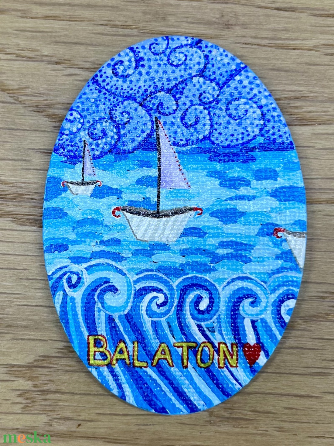 Balaton � Kézzel festett ovális vászonmágnes - művészet - festmény - akril - Meska.hu