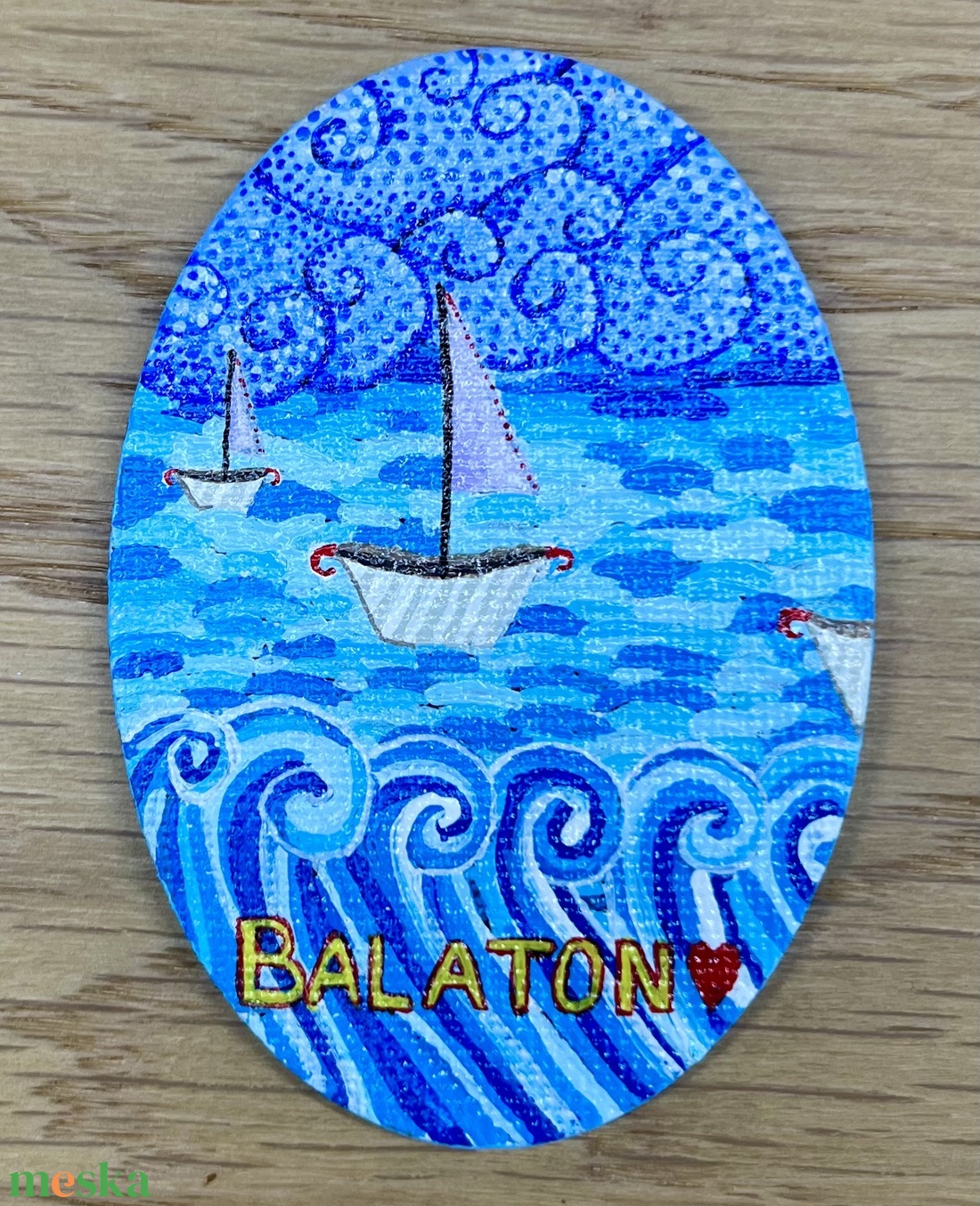 Balaton � Kézzel festett ovális vászonmágnes - művészet - festmény - akril - Meska.hu
