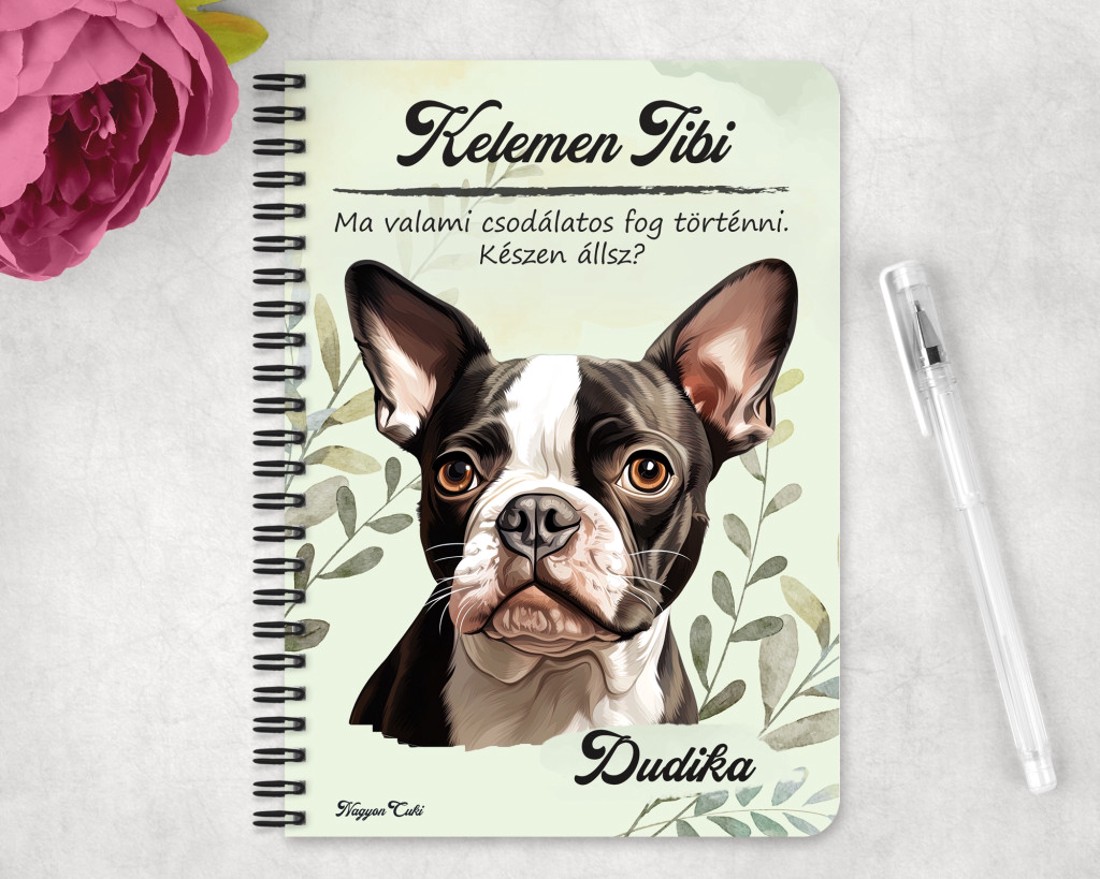 Személyre szabható - Boston terrier portré mintás A6-os füzet - otthon & életmód - papír, írószer - jegyzetfüzet & napló - Meska.hu