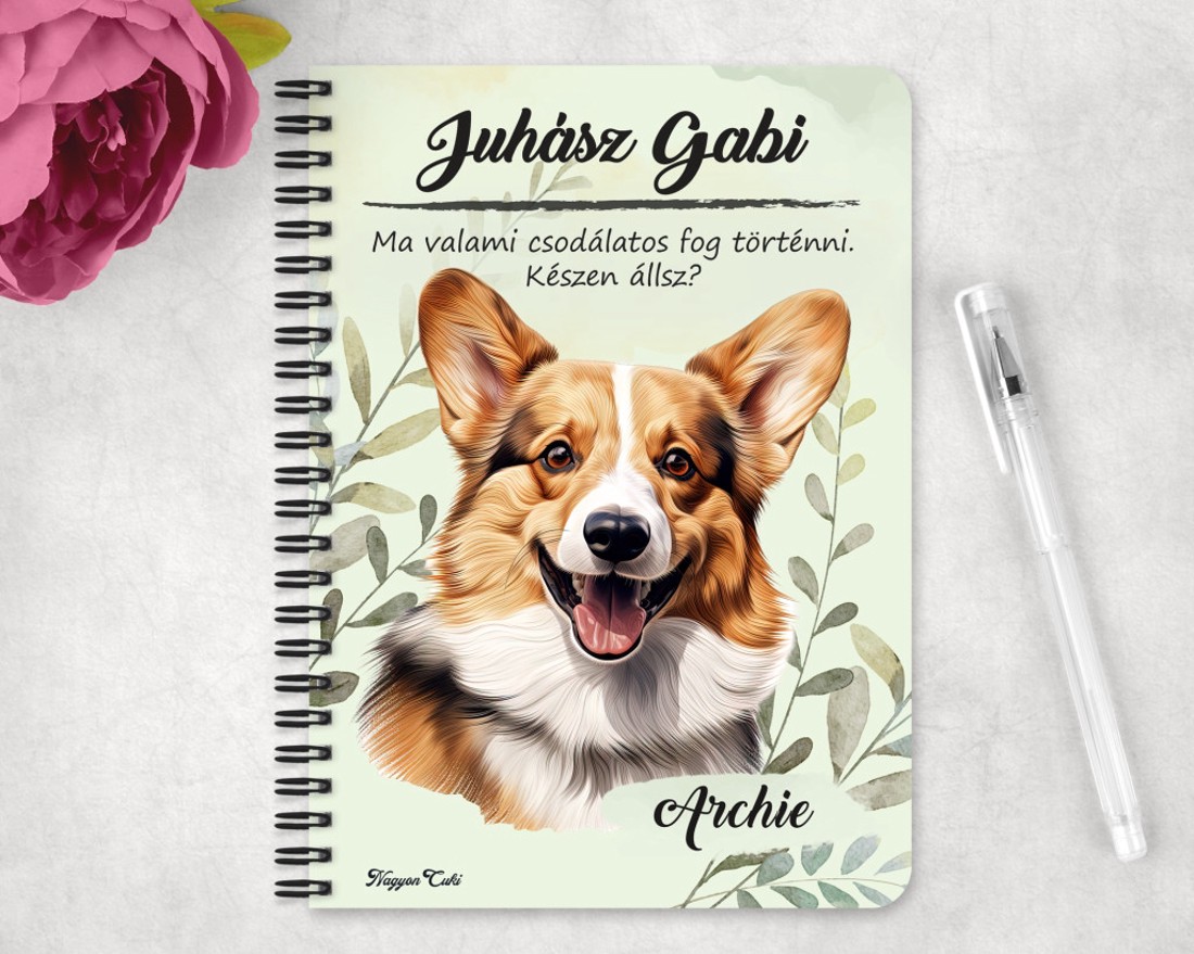 Személyre szabható - Pembroke Welsh Corgi portré mintás A5-ös füzet - otthon & életmód - papír, írószer - jegyzetfüzet & napló - Meska.hu
