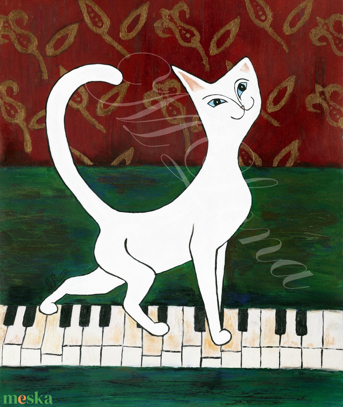  Zongorán sétáló cica falikép  - művészet - festmény - festmény vegyes technika - Meska.hu