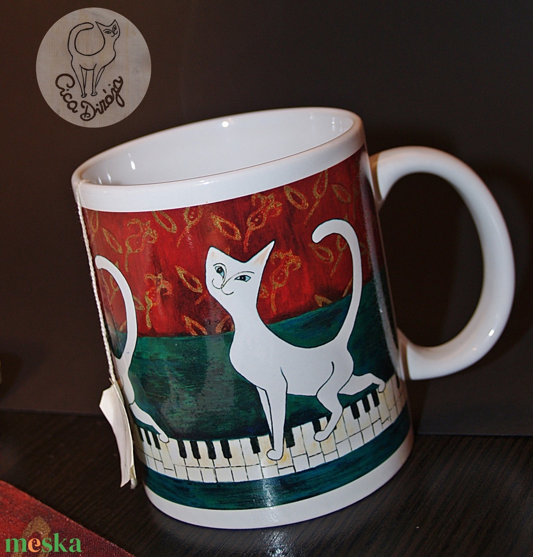  2 db Kalocsai fekete-fehér cicás bögre kerámia  - otthon & életmód - konyhafelszerelés, tálalás - tálalás - bögre & csésze - Meska.hu