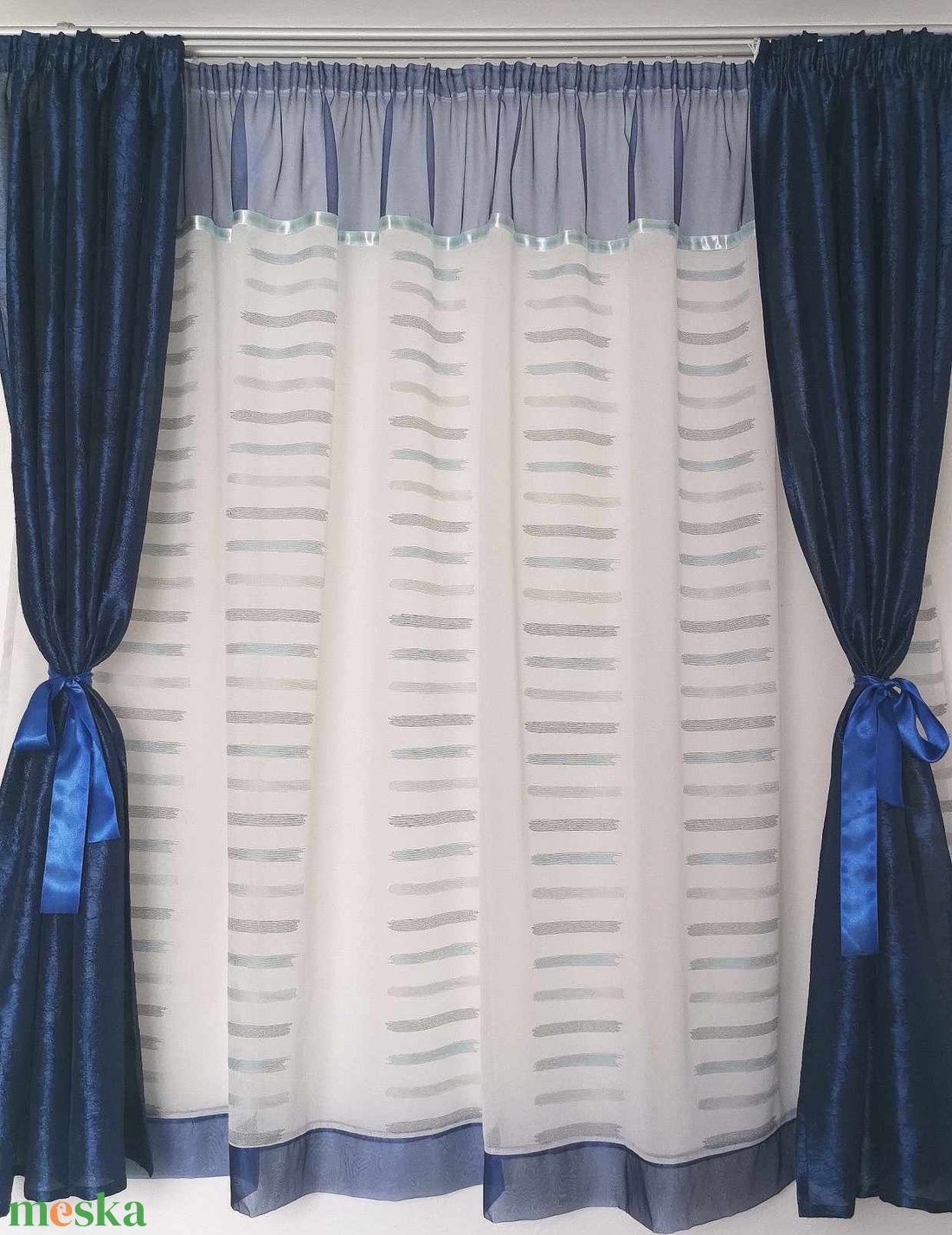 Kék és víz zöld mintás függöny gyűrt szatén sötétítővel egyben ÚJ - otthon & életmód - lakástextil - függöny és kiegészítő - függöny - Meska.hu