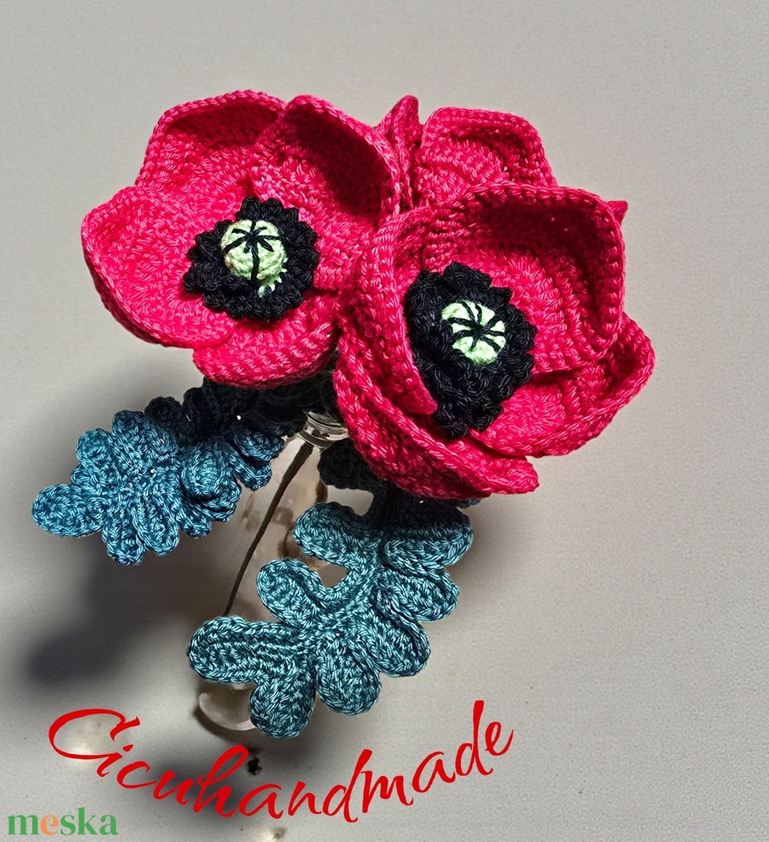 Horgolt Pipacs - otthon & életmód - virágdekoráció - virágok - szálas virág - Meska.hu